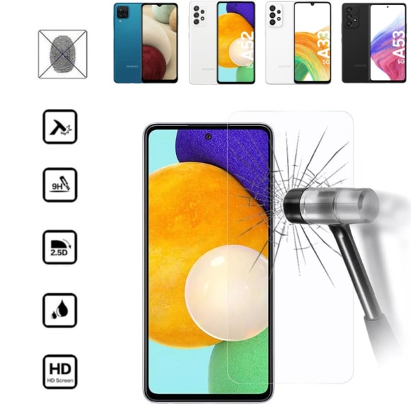 2 skærmbeskyttere Samsung Galaxy A53/A33/A52/A52s/A12 beskyttelse - VÆLG: Transparent A33 5G