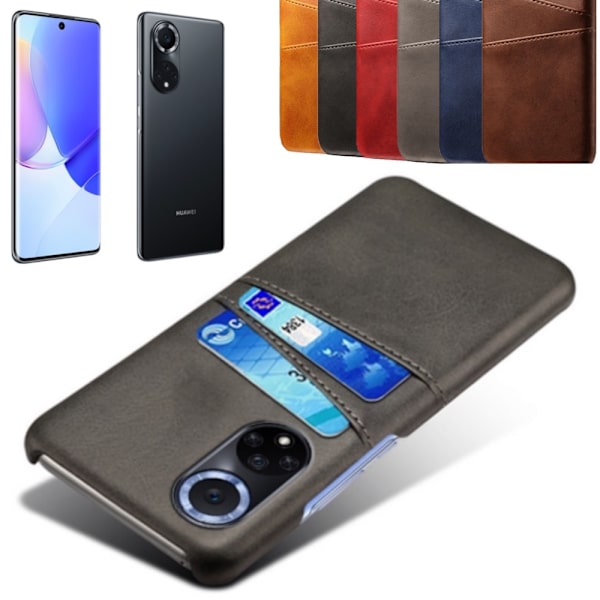 Huawei Nova 9 skal fodral skydd skinn läder kort korthållare - Svart Huawei Nova 9