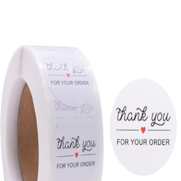 25 pack klister etiketter, thank you for your order vit med svart skrivstils text 1