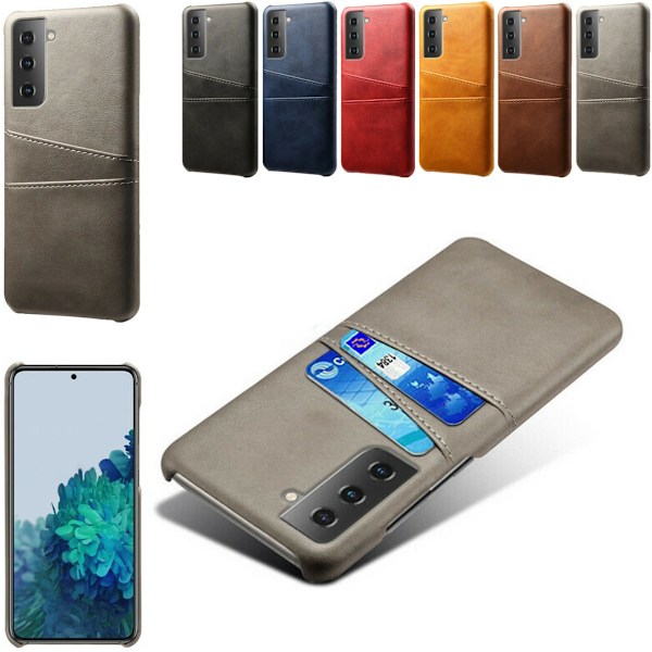 Samsung S21 Plus -kuori, suojakotelo, nahka, korttipidike, Mastercard - Ruskea S21+