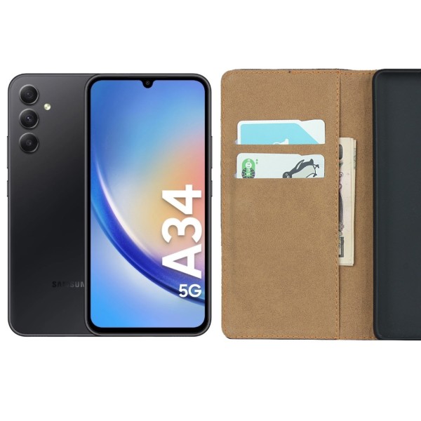 Samsung Galaxy A34 plånboksfodral mobilskal - VÄLJ: SVART  