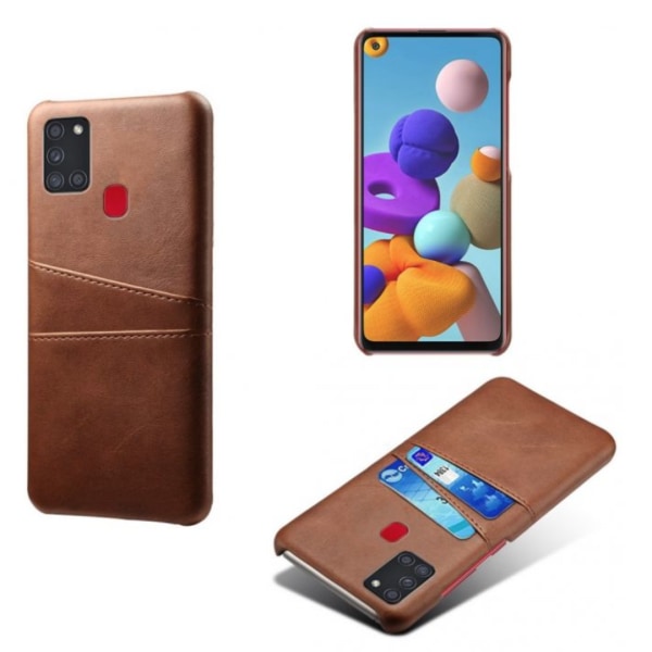 Samsung Galaxy A21s cover etui beskyttelse læder kort vis amex - Brun A21s