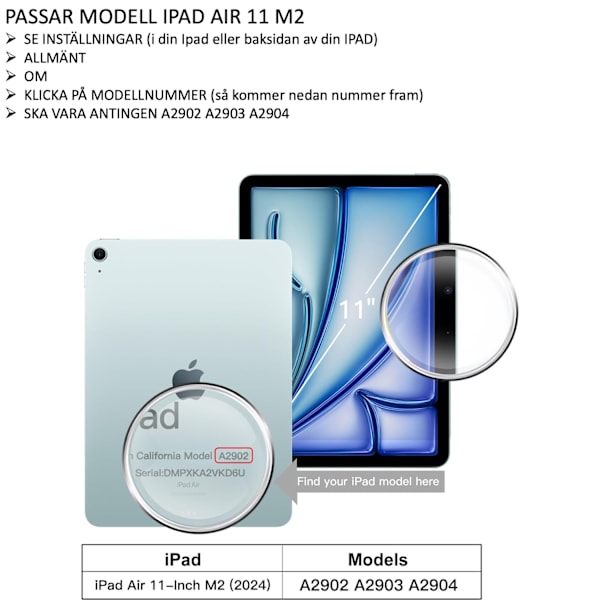 iPad Air 11 tuuman M2 näytönsuoja karkaistu lasi 9H läpinäkyvä  