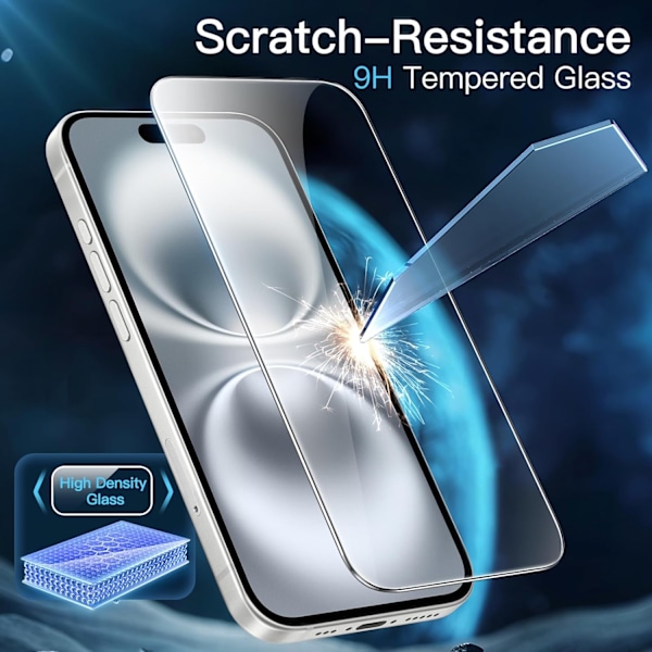 iPhone 16 Tempered Glass Näyttösuoja Premium 1-pakkaus läpinäkyvä