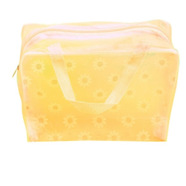 Sminkväska / necessär i plast, blommigt mönster gul