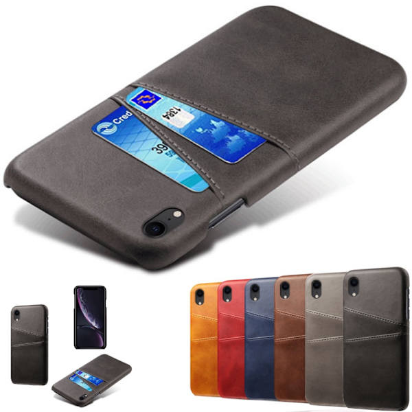 Iphone XR beskyttende etui cover læder kredit kort visa amex - Lysebrun / beige iPhone XR