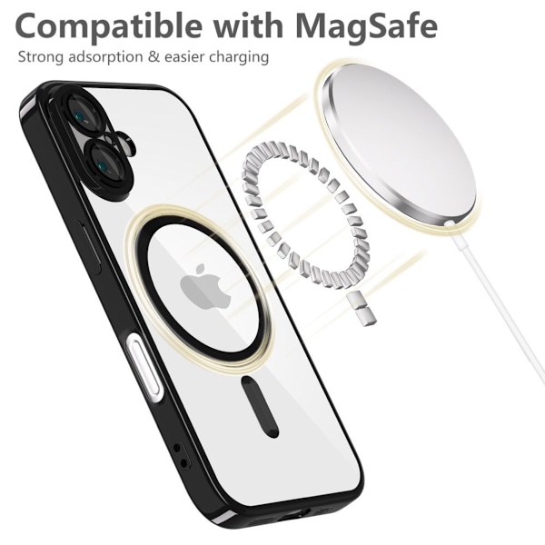 MagSafe cover til Iphone 16/15/14/13 mobilcover - Transparent/Black Iphone 14