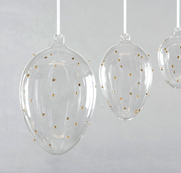 2st hängande glasägg med krok gold