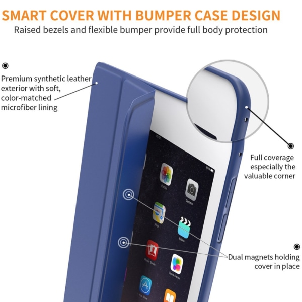 Alle modeller iPad cover Air / Pro / Mini silikone smart cover cover- Blå Ipad 2/3/4 fra 2011/2012 Ikke Air