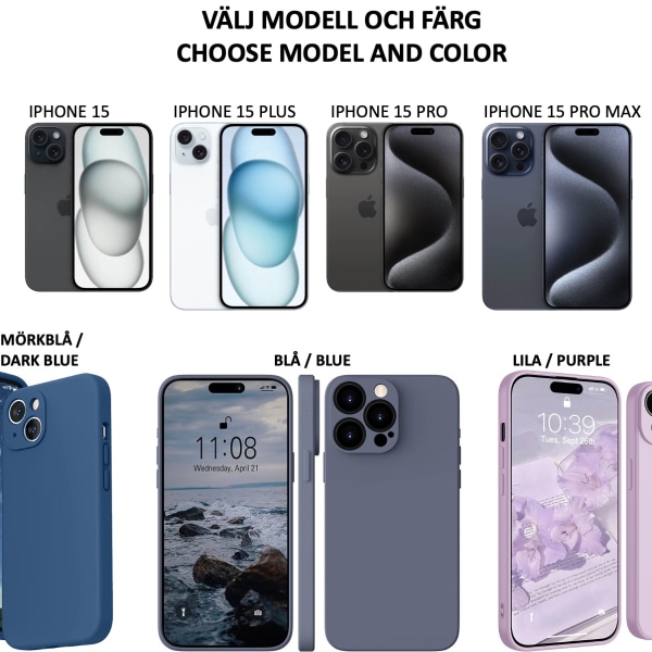 iPhone 15 Pro/ProMax/Plus skal mobilcover TPU - VÆLG: LYSERØD IPHONE 15