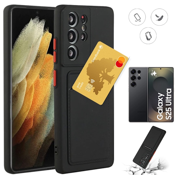 Samsung Galaxy S25 Ultra cover mobilcover kortholder slot sort BLACK  