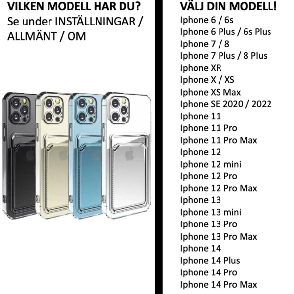 Iphone 14/13/12/11/XS/XR/SE/8/7/6 shell kortholder etui - Transparent Iphone 14