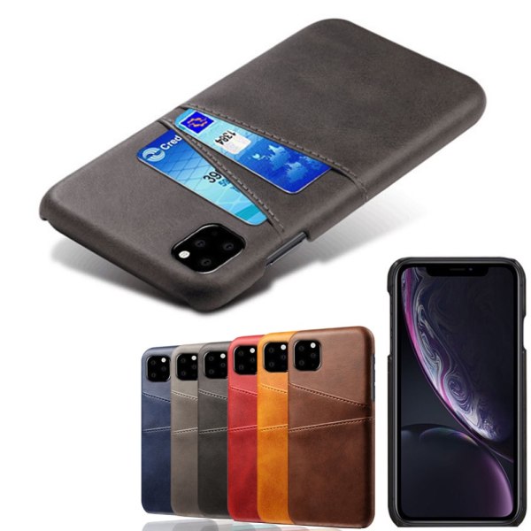 Iphone 11 Pro Max beskyttende etui cover læder kort visa amex - Rød iPhone 11 Pro Max