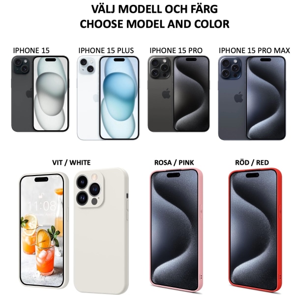 iPhone 15 Pro/ProMax/Plus -kuori, TPU-materiaali - VALITSE: PUNAINEN IPHONE 15 PRO