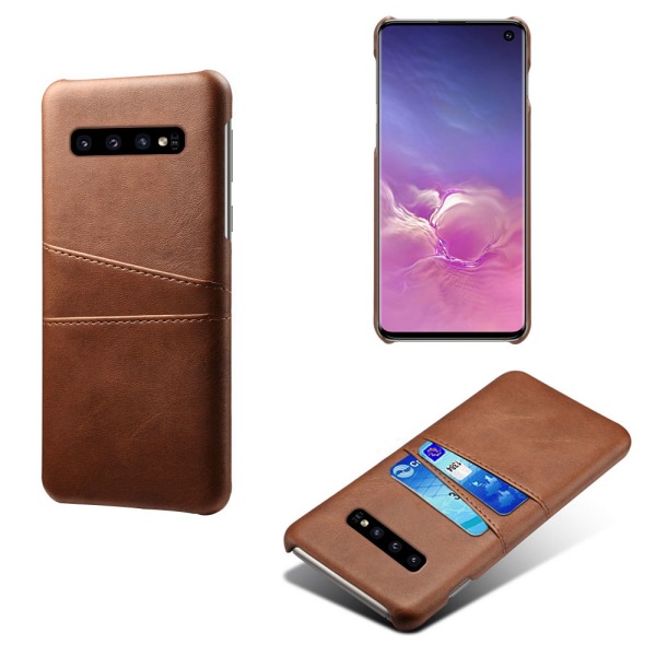 Samsung S10 beskyttende etui cover læder kort vis amex mastercard - Mørkebrun Samsung Galaxy S10