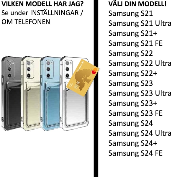 Samsung Galaxy S24/S23/S22/S21 korttitulari mobiilikuori - Transparent Samsung S21