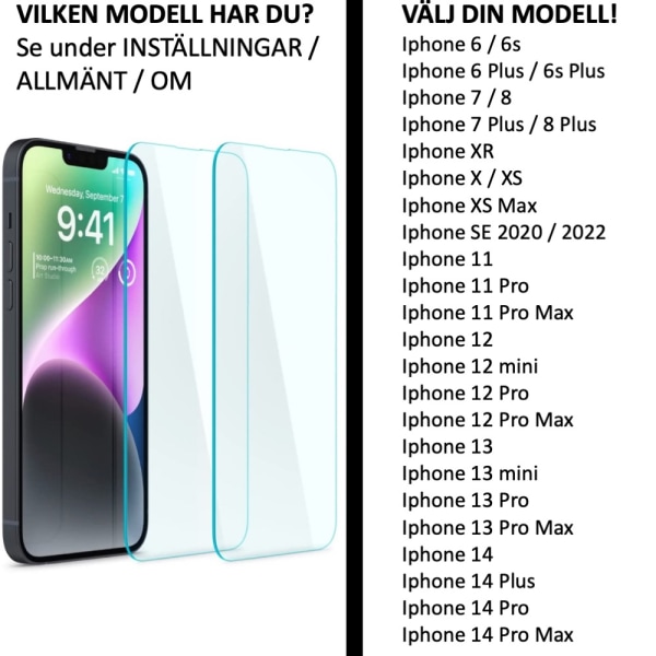 2 skærmbeskyttere Iphone 14/13/12/11/SE/XR/X/8/7/6 pro/mini/plus - Transparent iPhone SE 2020