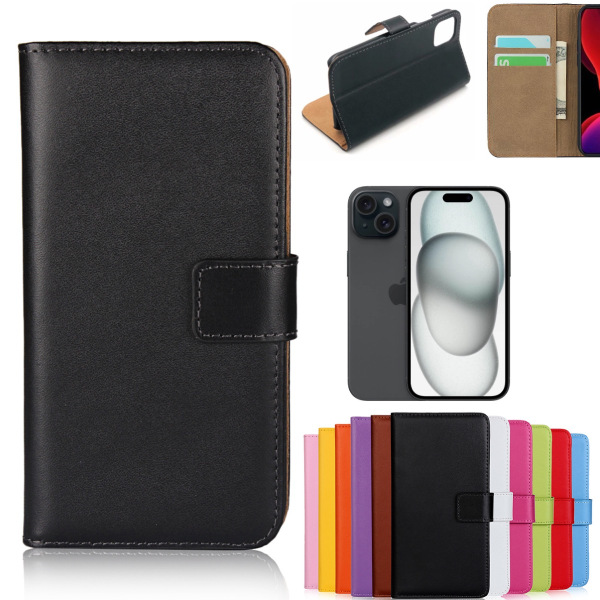 iPhone 15 plånboksfodral plånbok fodral skal skydd kort blå - Blå iPhone 15