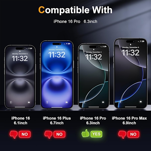 3-pak iPhone 16 Pro Skærmbeskytter Hærdet Glas Premium gennemsigtig
