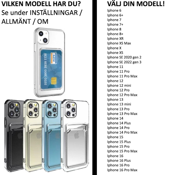 Iphone 16/15/14/13/12/11/SE/X/XS/8/7 skal mobilskal kort slot - Transparent IPHONE 16e