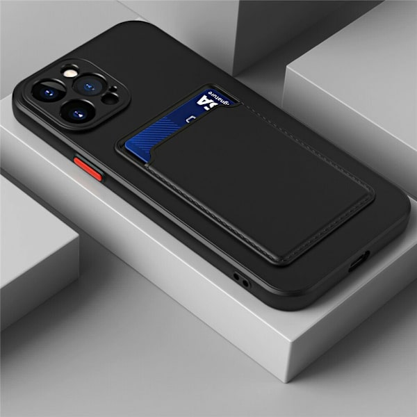 Sort kortholder til iPhone 14/13/12/11/xs/xr/SE/8/7/6 - Black Iphone 12 Pro Max