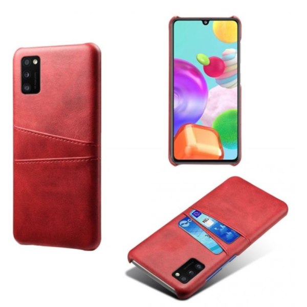 Samsung Galaxy A41 etui cover beskyttelse læder kort vis amex - Rød A41