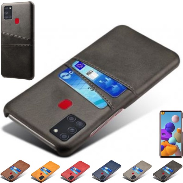 Samsung Galaxy A21s cover etui beskyttelse læder kort vis amex - Lysebrun / beige A21s