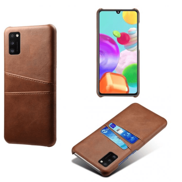Samsung Galaxy A41 etui cover beskyttelse læder kort visa amex - Brun A41