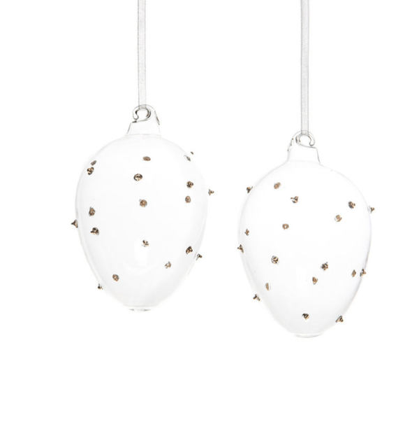 2st hängande glasägg med krok gold