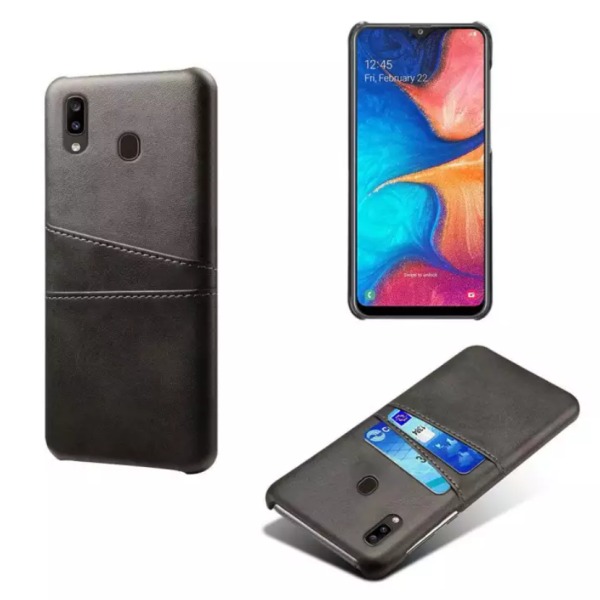 Samsung Galaxy A20e etui cover beskyttelse læder kort vis amex - Sort A20e