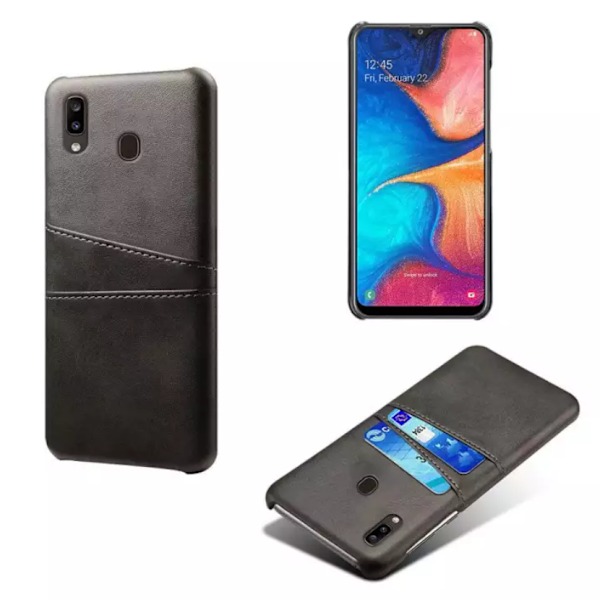 Samsung Galaxy A20e -kotelo suojakotelo nahka kortti näytä amex - Musta A20e