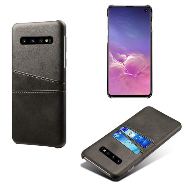 Samsung S10 skydd skal fodral skinn kort visa amex mastercard - Grå Samsung Galaxy S10