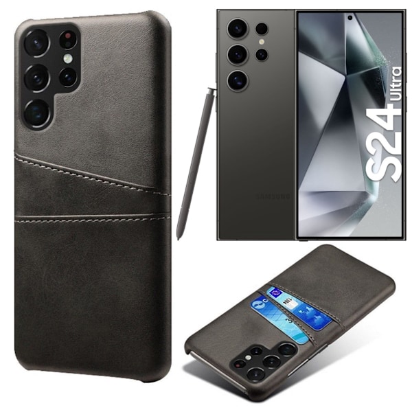 Kortholder Samsung Galaxy S24 Ultra skal mobilcover - Sort Samsung S24 Ultra