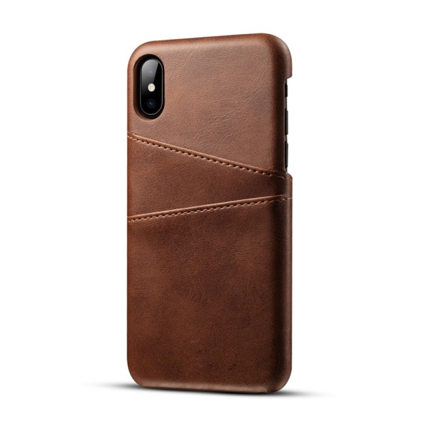 Iphone XS Max skydd skal fodral skinn läder kort visa amex - Mörkbrun iPhone XS Max