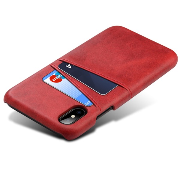 Iphone X / XS beskyttelsescover etui læder læderkort visa mastercard - Rød iPhone X/XS