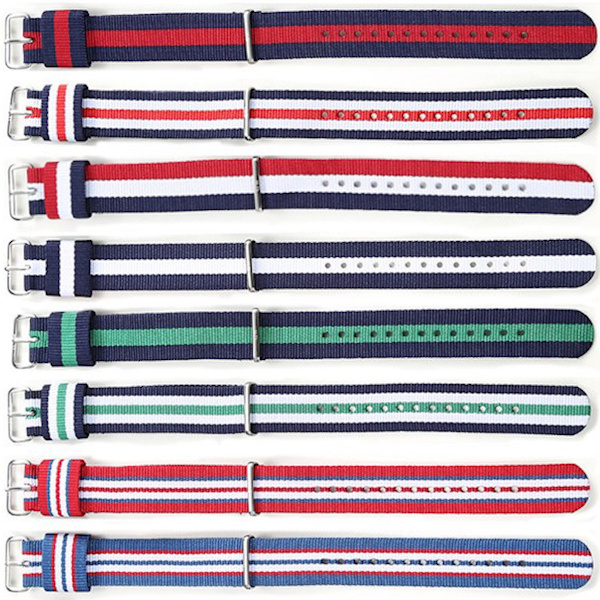 Natoband herr klocka 20 mm silver spänne blå grön flerfärgad M