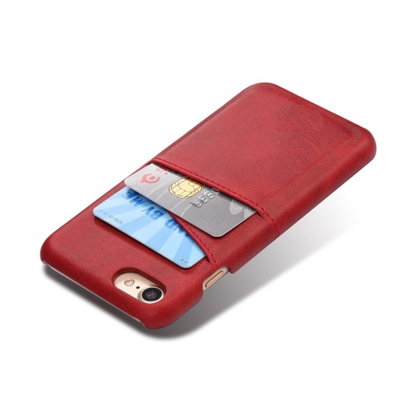 Iphone 7/8/SE 2022/2020 skydd skal fodral skinn korthållare - Röd iPhone 8/7/SE gen 2/3
