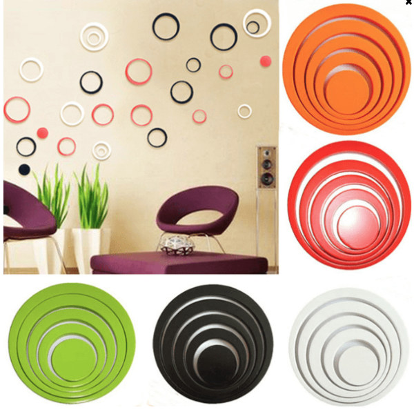 5 dekorativa cirklar i olika storlekar att fästa på vägg, svart Svart