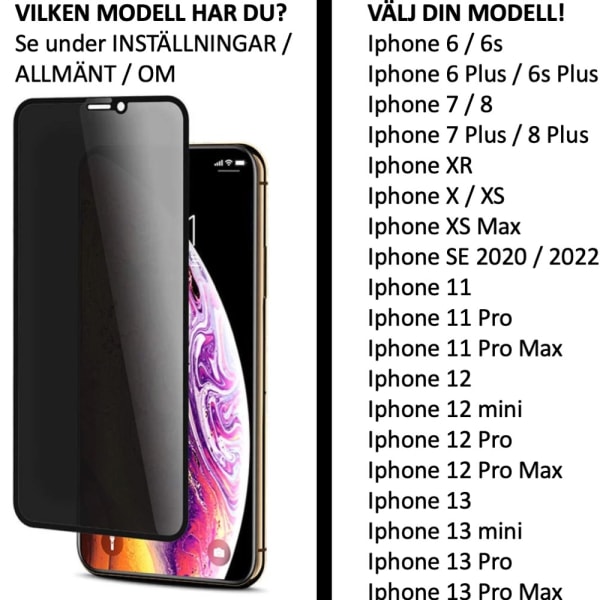 Iphone 13/12/11 / xr / x / xs / 8/7/6 pro / max / shell näytönsuoja yksityisyys -  Läpinäkyvä Iphone 11