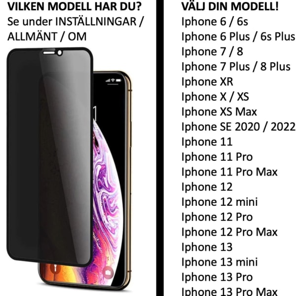 Iphone 13/12/11/xr/x/xs/8/7/6 pro/max/skal skærmbeskyttelse privacy - Gennemsigtig Iphone 11