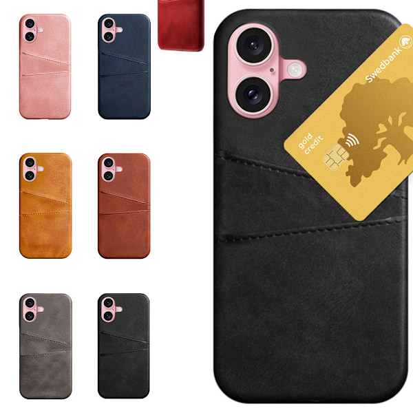 Kortholder iPhone 16 skal mobilcover med udskæring til oplader og hovedtelefoner - Sort iPhone 16