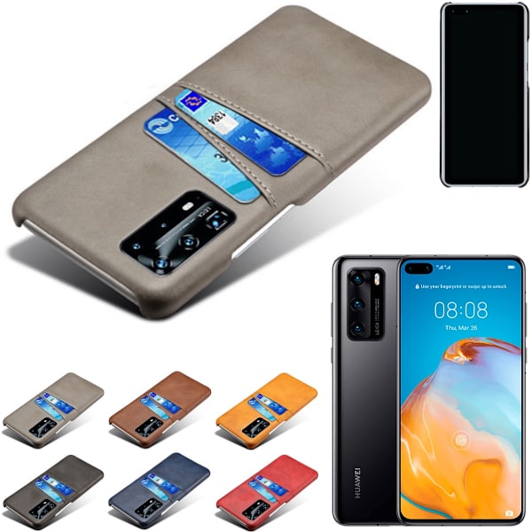 Huawei P40 etui cover beskyttelse læder kort kredit visa amex - Sort P40