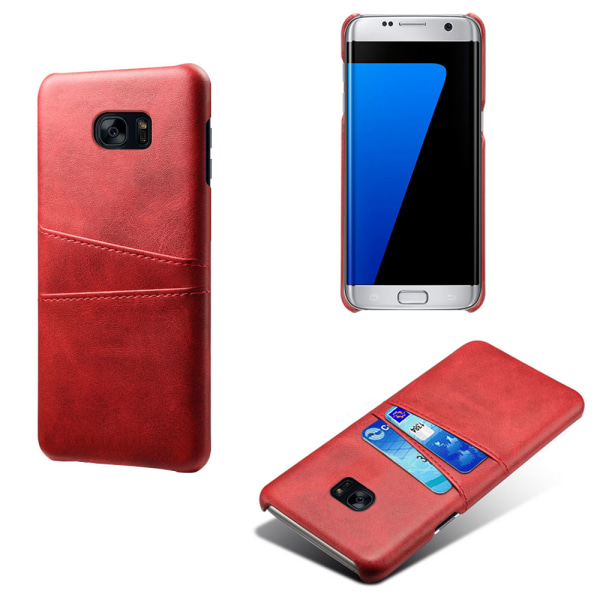 Samsung S7 kantbeskyttelsescover etui læder til kort visa mastercard: Rød Samsung Galaxy S7 Edge