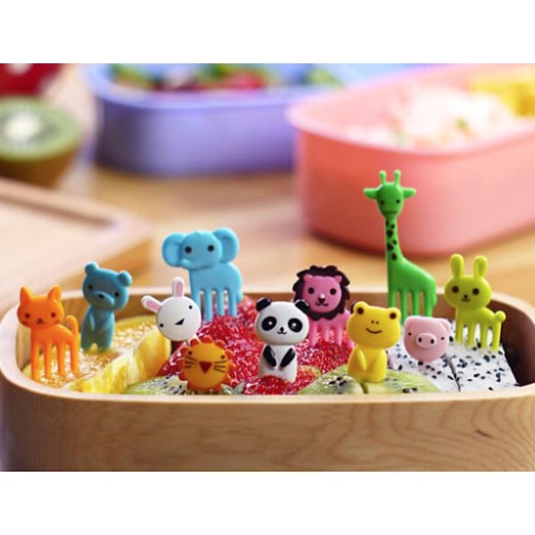 10 pack minigafflar plockemat barnbestick barn äta gaffel djur många färger