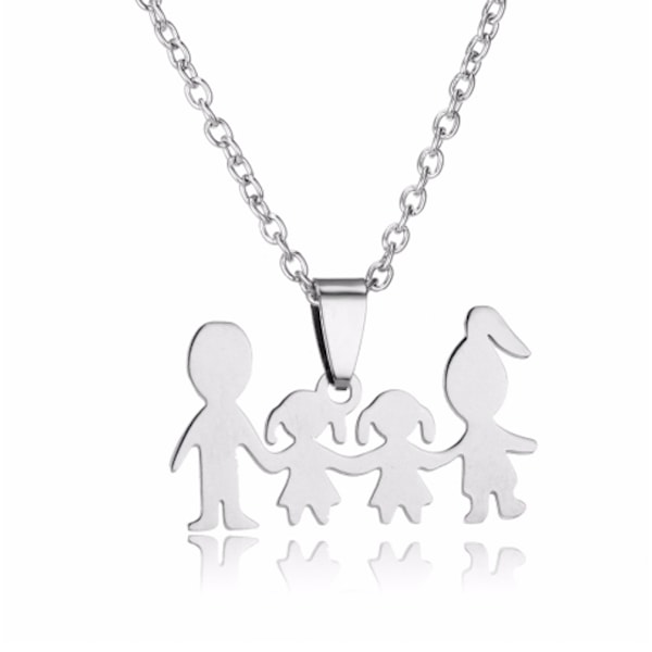 Halsband med berlock figurer familj 2 döttrar smycke silver