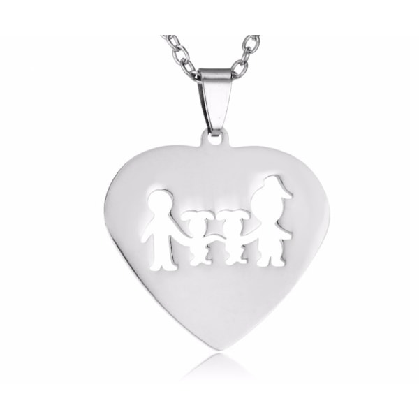 Halsband med berlock hjärta med familj smycke 2 döttrar silver