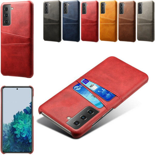 Samsung S21 Plus skal fodral skydd skinn kort visa mastercard - Röd S21+