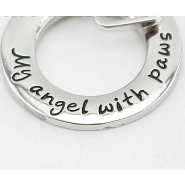 Halsband med berlock texten "My angle with paws" hund katt Silver