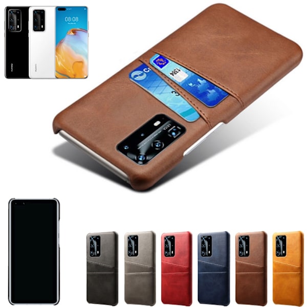 Huawei P40 Pro Plus skal etui beskyttelse læder kort kredit - Sort Huawei P40 Pro+