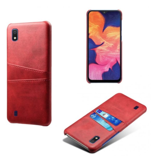 Samsung A10 skal fodral skydd skinn kort visa mastercard amex - Röd A10